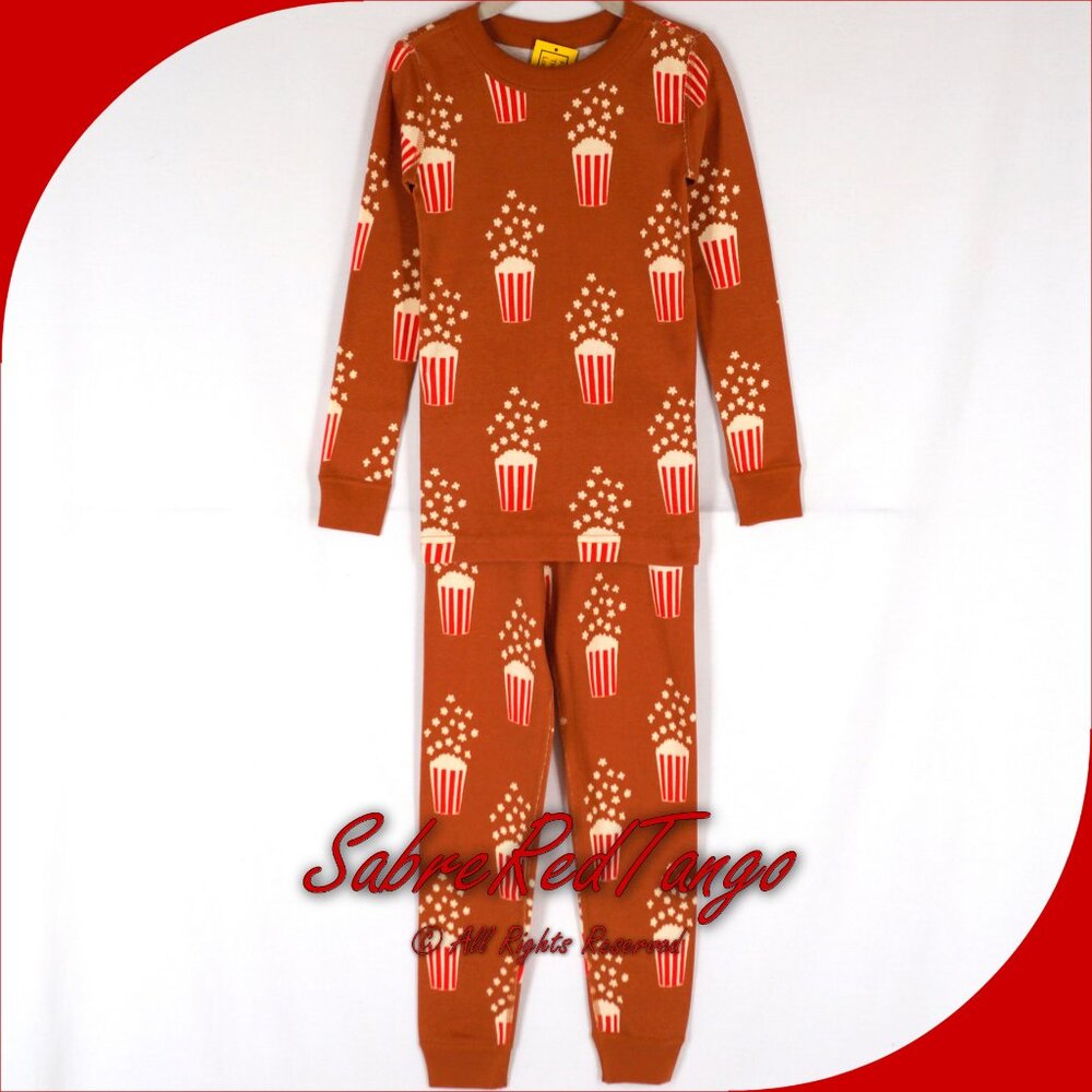 NWT Hanna Andersson Organic Long Johns Pajamas Popcorn Print On Dogwood 110 5